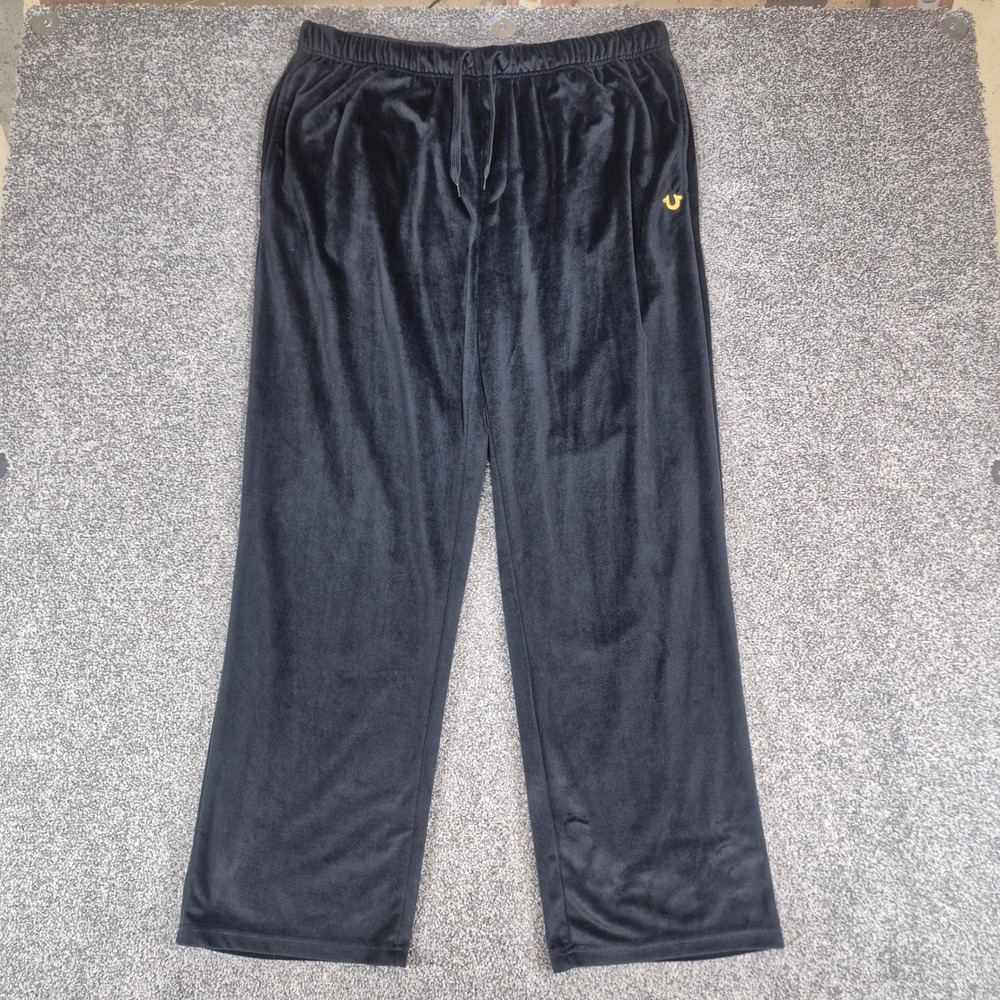 True Religion Velour Pants Mens XL Black Sleepwear Pajama Loungewear Logo
